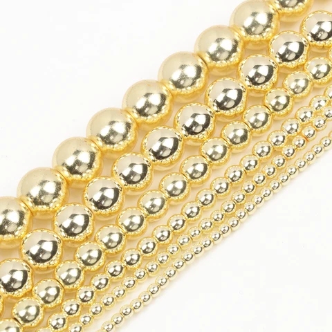 ГМB724 Гематит круглые бусины золотое покрытие 15 дюймов