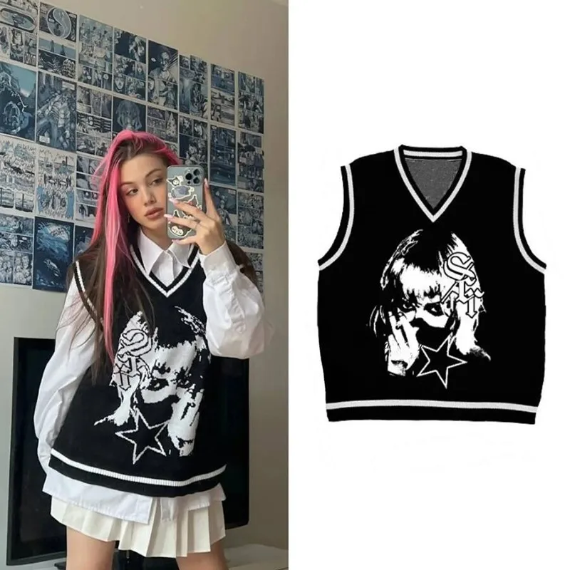 

Осенне-зимний вязаный жилет, свитер, корейская мода, повседневный пуловер в стиле преппи, свитер без рукавов, эстетичное пальто для маленьки...