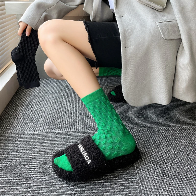 Candy color socks, medium tube, pure cotton, sports stockings, trend net red, spring and autumn bubble socks