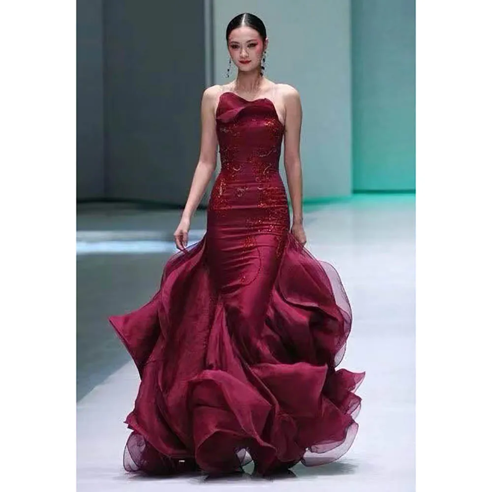 Женское платье-русалка без рукавов длинное вечернее платье до пола официальное