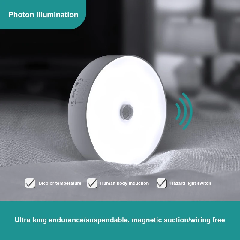 

Home Bathroom 400mAh USB Round Motion Sensor Night Lights Under Cabinet Light Closet Lamp Kitchen Bedroom Decoration