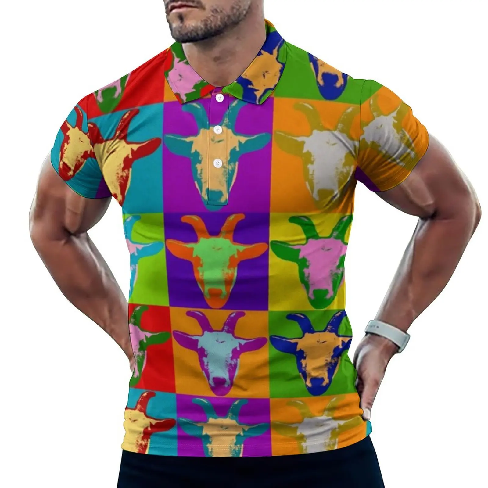

Farm Animal Print Polo Shirt Men Goat Pop Art Casual Shirt Summer Streetwear T-Shirts Short Sleeve Graphic Oversized Clothes