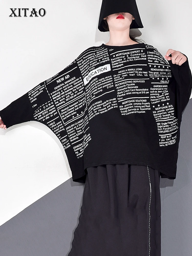 

XITAO Letter Print Causal T Shirt Women Winter Trendy Fashion New Style O Neck Collar Long Batwing Sleeve Pullover Top ZP3258