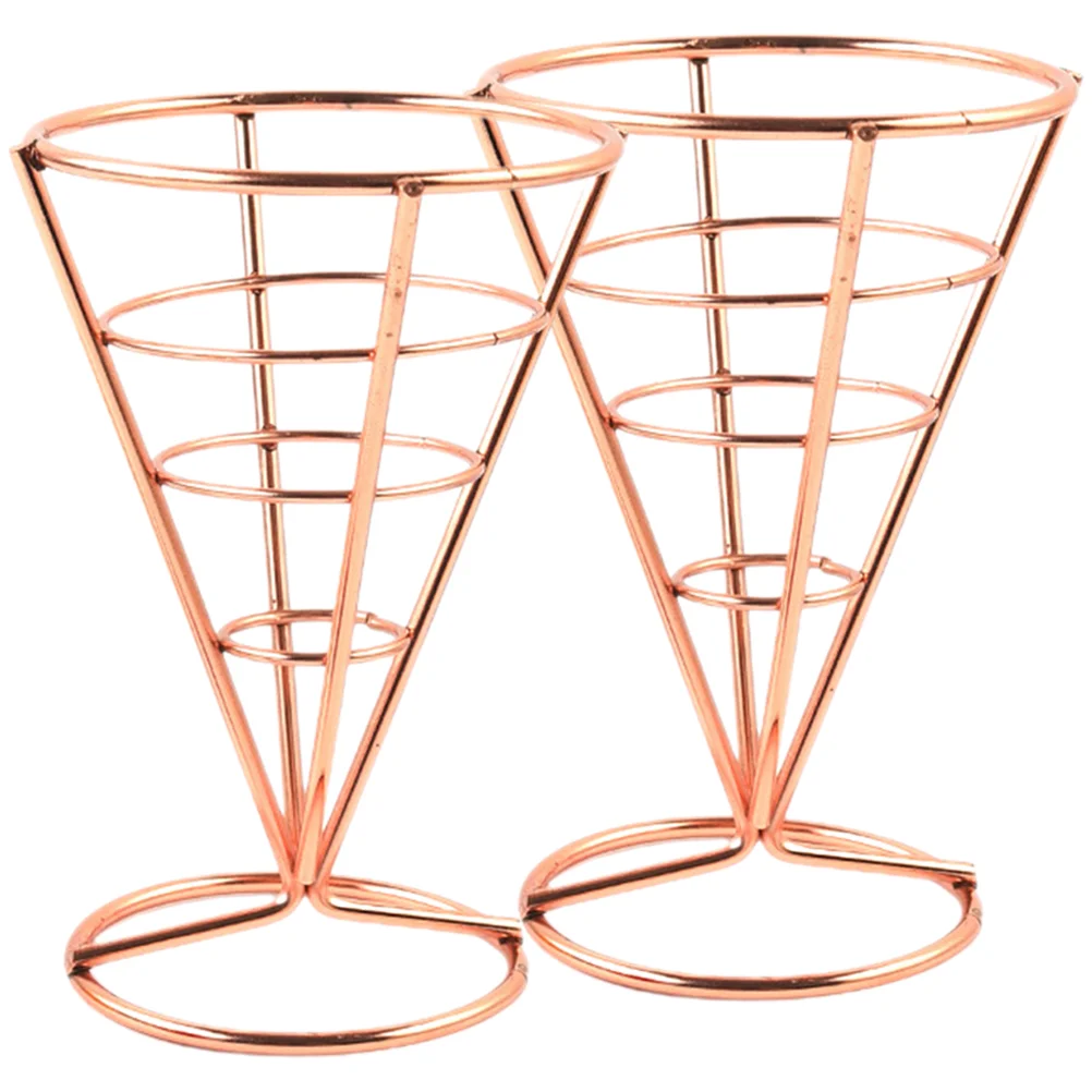 

2pcs French Fry Stands Cone Metal Wire Snack Basket Appetizer Serving Racks