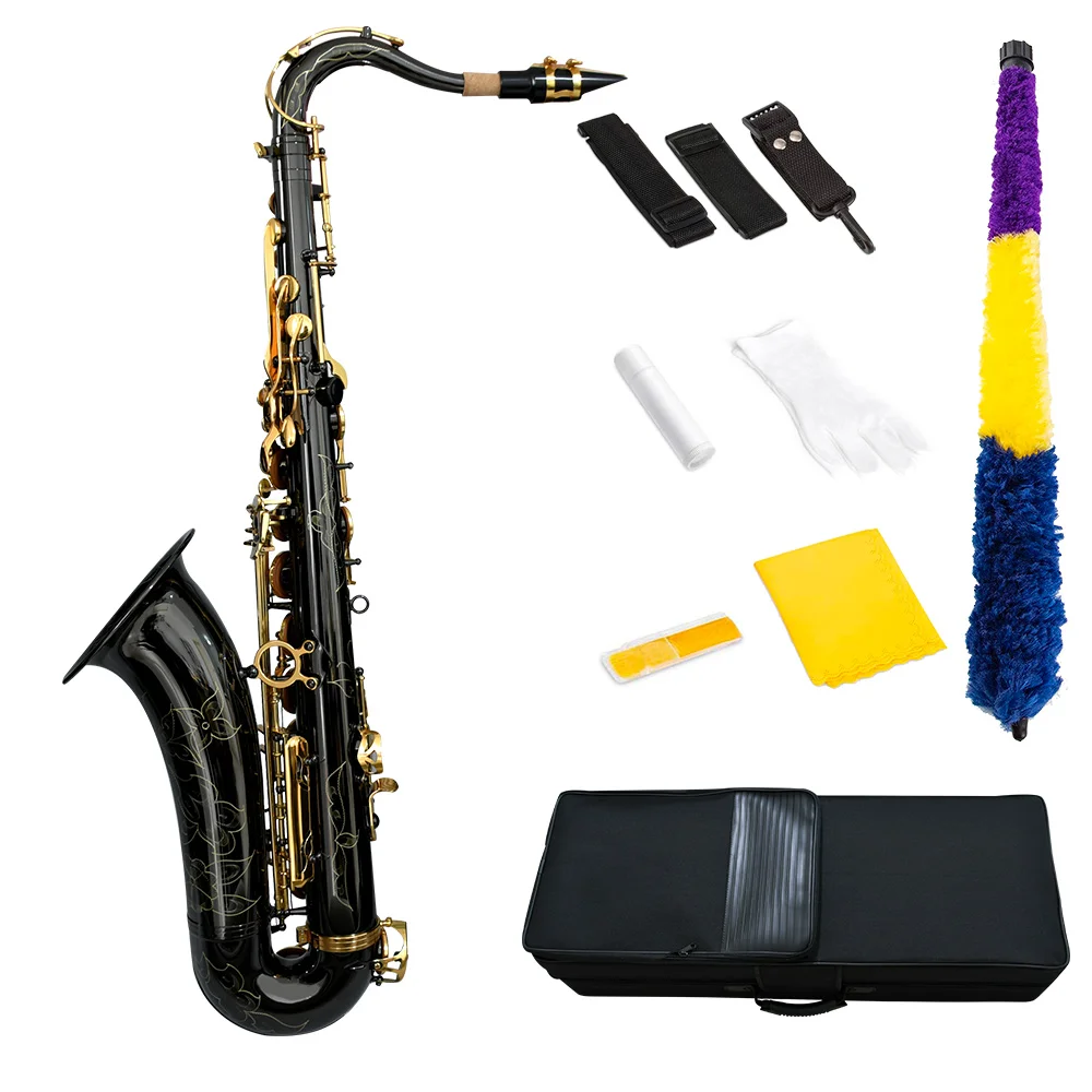 

Wholesale Price Black Nickel Plated Tenor Saxophone Engraved Flower High Grade Saxophone