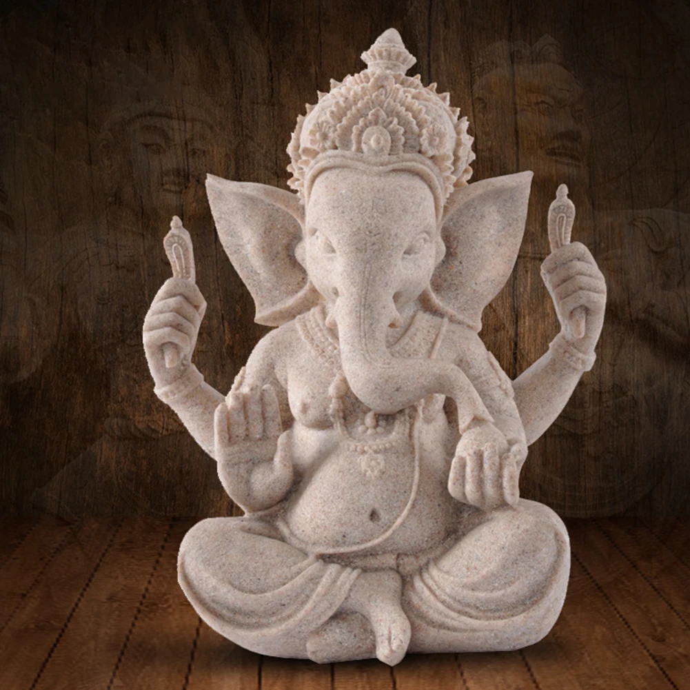 Vintage Sandstone Elephant God Statue Indian Lord Ganesha Sculpture Buddha Sandstone Figurine Hand Carved Miniature