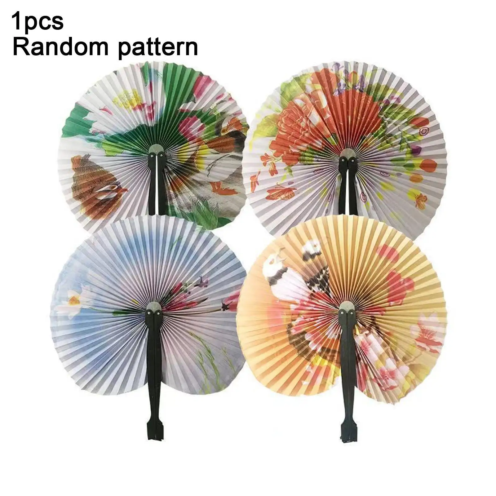 

Foldable Paper Fan Retro Windmill Small Round Paper Fan Chinese Style Hand Fan Printed Paper Party Decor Gift Color Random 1pc