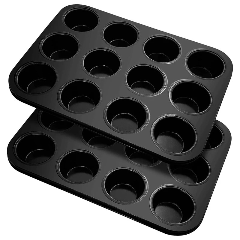 

Carbon Steel Muffin Tray Muffin Baking Mould Pack Of 2 For 12 Muffins, Non-Stick Coated Muffin Tray