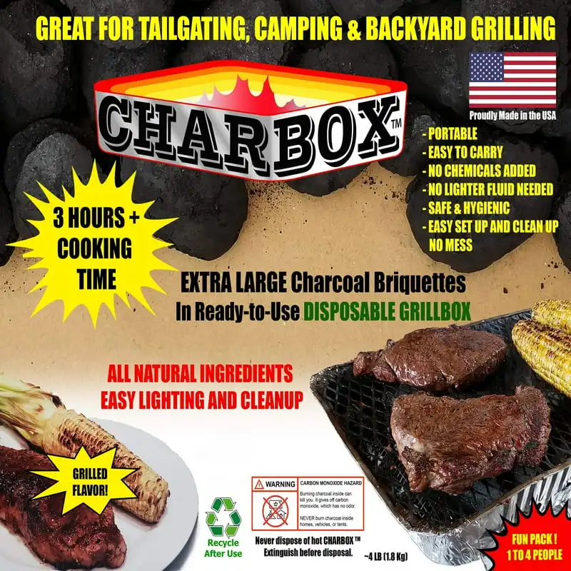 

The World's Only Green and Disposable Portable Barbeque Grill Box | Ready to Use BBQ Grill | Recyclable and All-Natural Charcoal