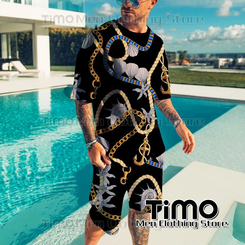 2023 New Summer Men's Sports Set Luxury T-shirt Shorts Set Street Casual Fashion Clothing Street Outdoor Jogging Men 2-piece Set