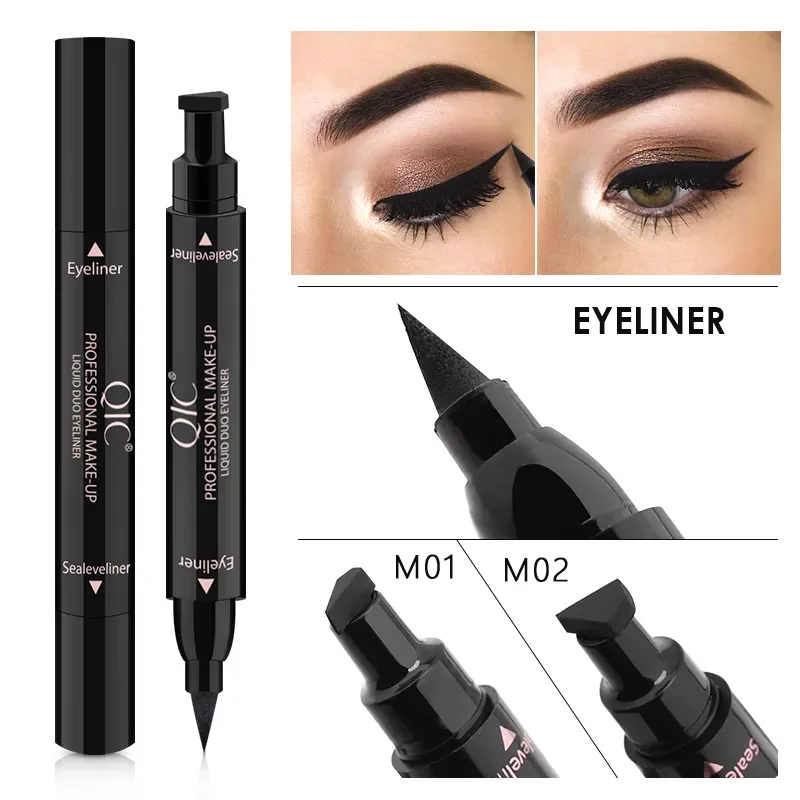 

QIC Brand Makeup Black Eye Liner Liquid Pencil Quick Dry Waterproof Black Double-ended Makeup Stamps Wing Eyeliner Pencil