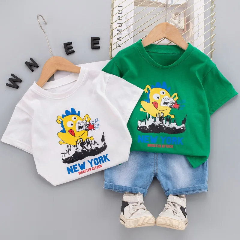 

Children Clothing Sets Summer Baby Boy Clothes Baby Girls Short Sleeve T shirt+shorts 2pcs Suits Cotton Kids Boys Clothes 9M-4Y