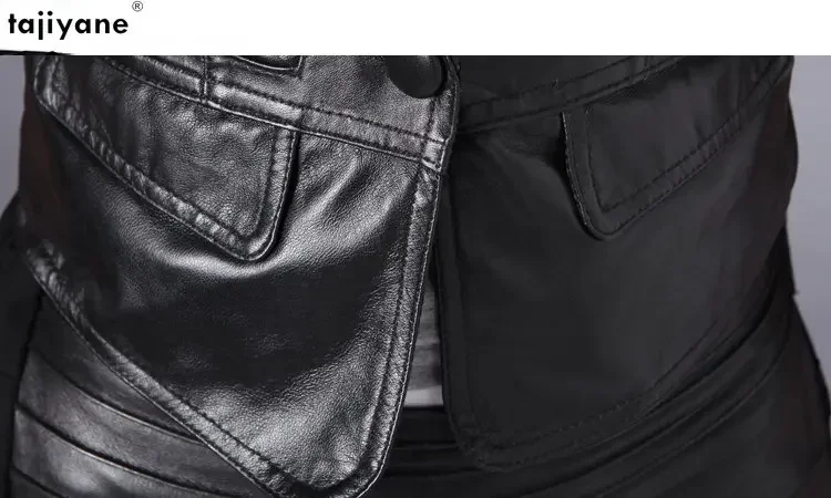 Женская короткая куртка без рукавов Tajiyane черный кожаный жилет из натуральной