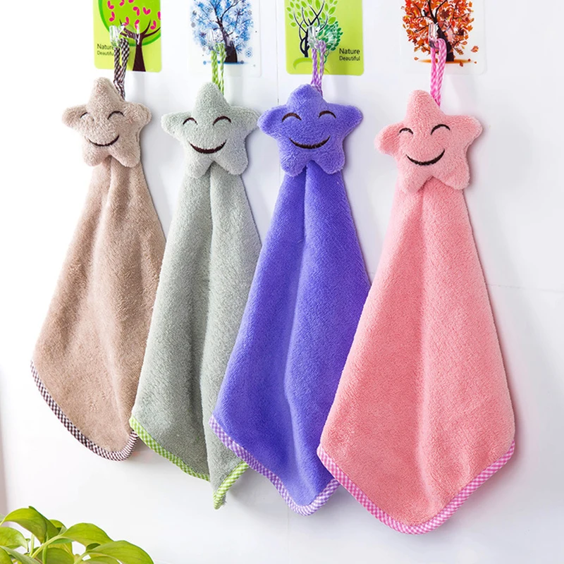 

Smiling Face Hanging Hand Towels Quick-drying Kitchen Towel Coral Velvet Absorbent Lint-Free Cloth Dishcloths