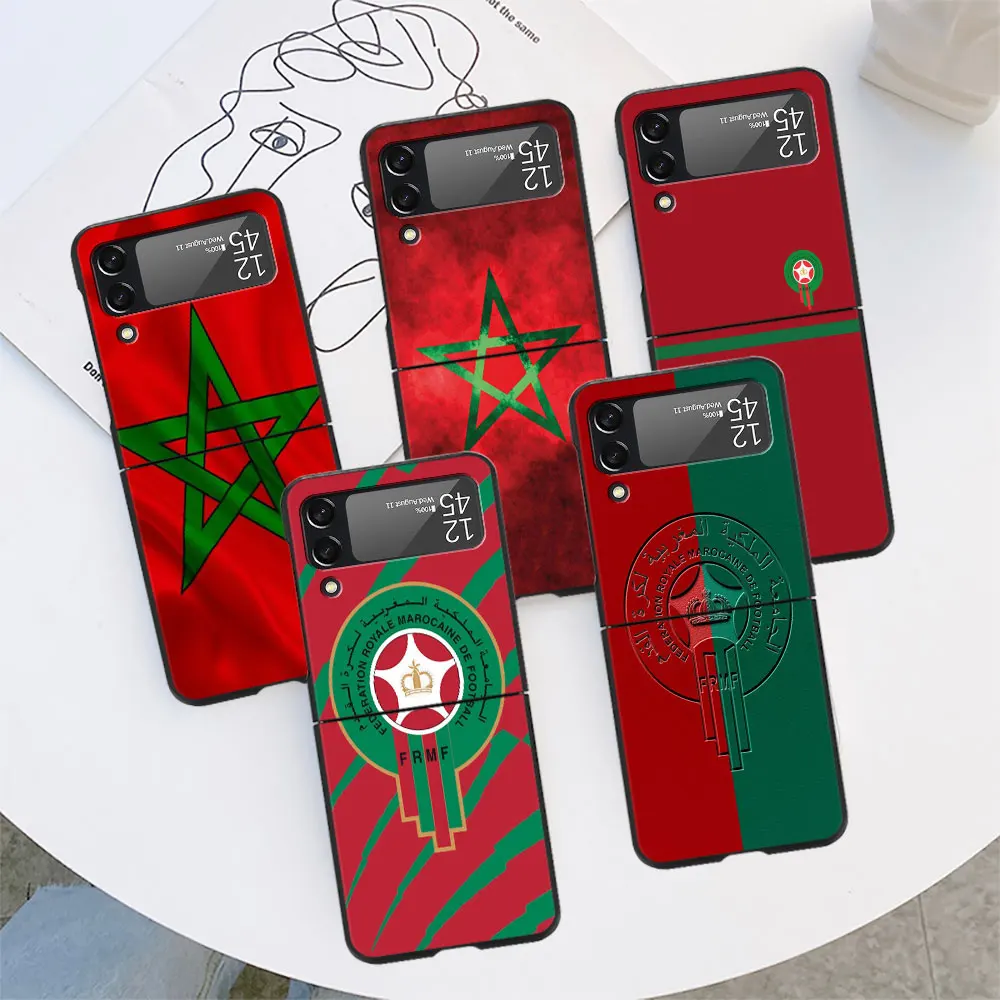 

Чехол с марокканским флагом для Samsung Galaxy Z Flip 3 4 5G Flip4 Flip3, черный твердый чехол для телефона из поликарбоната Zflip3 Zflip4, защитный чехол