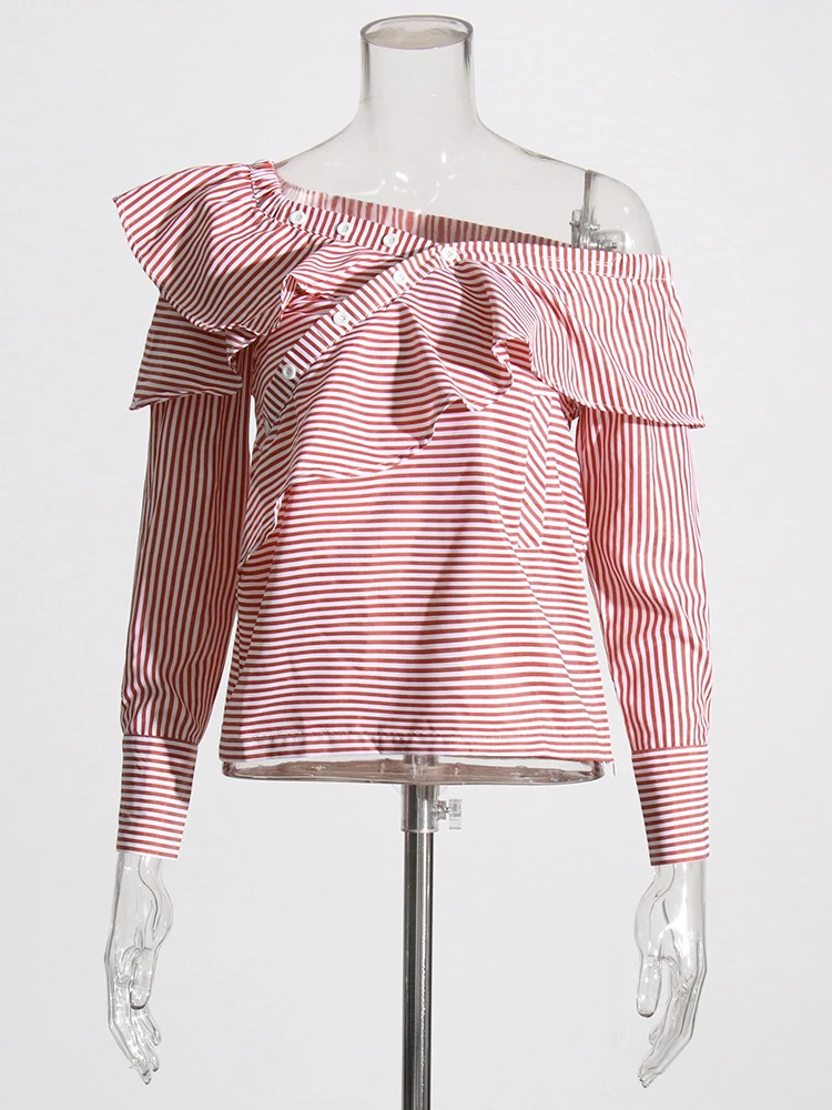 Женская однобортная рубашка VGH полосатая Повседневная Блузка с диагональным