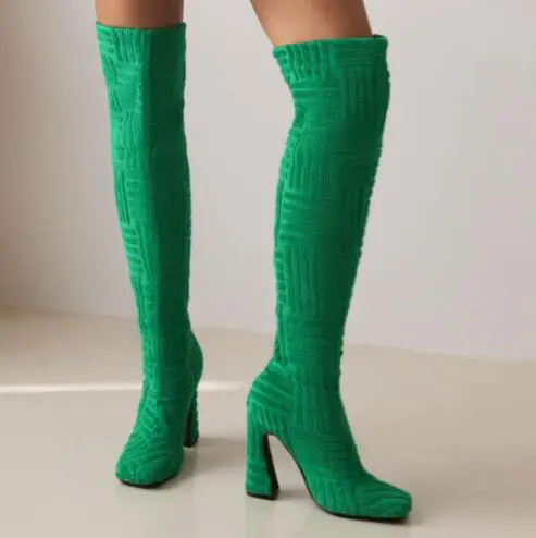 Роскошные брендовые новые женские теплые сапоги на толстом каблуке хлопковые