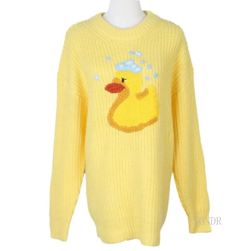 Женский свитер оверсайз 2024 пуловер Lazy Oaf желтый вышитый корейский модный вязаный