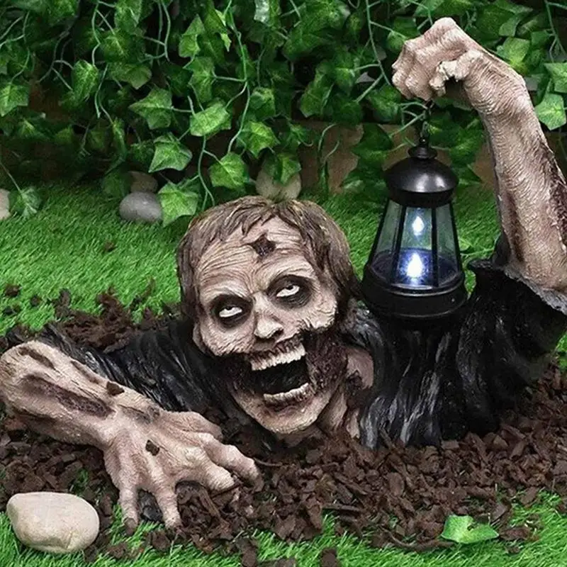 

New Horror Zombie Lantern Halloween Ornaments Resin Zombie Sculpture Statue Crafts Decorations For Outdoor Yard Lawn Garden