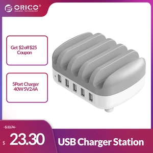 orico 5 ports usb charger station docking with holder 40w 5v2 4a charging free usb cable for iphone samsung xiaomi pc tablet free global shipping