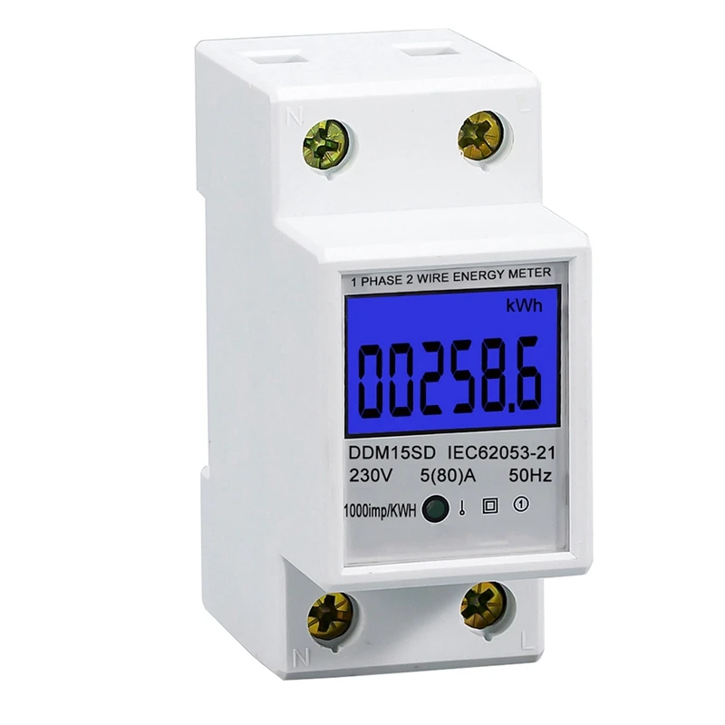 

Din-Rail Energy Meter 5-80A LCD Backlight Digital Display Single Phase Electronic Energy Kwh Meter