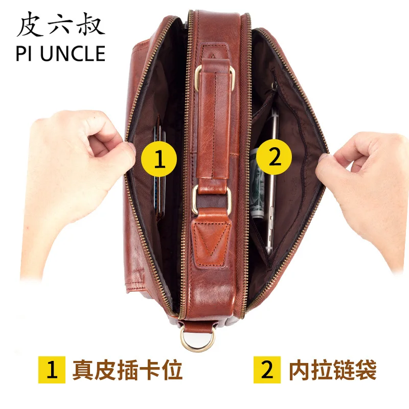High Quality Luxury Leather Crossbody Bag Men's Head Layer Cowhide Briefcase Casual One Shoulder Backpack Large Capacity