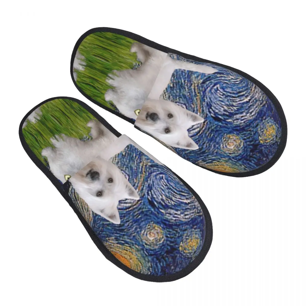 Мягкие домашние тапочки Starry Night West Highland Terrier с эффектом памяти женские Westie Dog Van Gogh