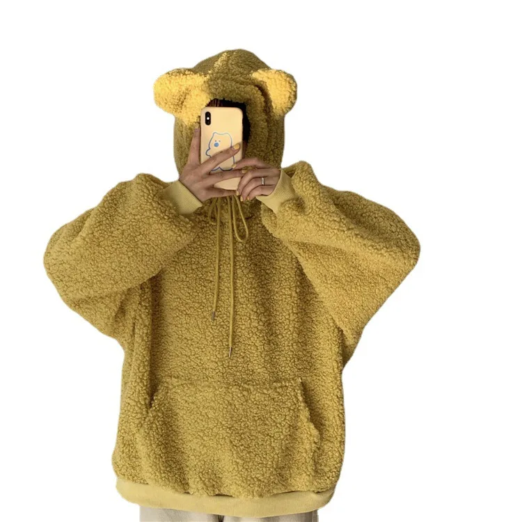 Autumn Winter Casual Lamb Fleece  Jacket Cute  Kawaii Girl Little Bear Ears Cute Girl's Coats Loose Long Sleeve Sweater Women's