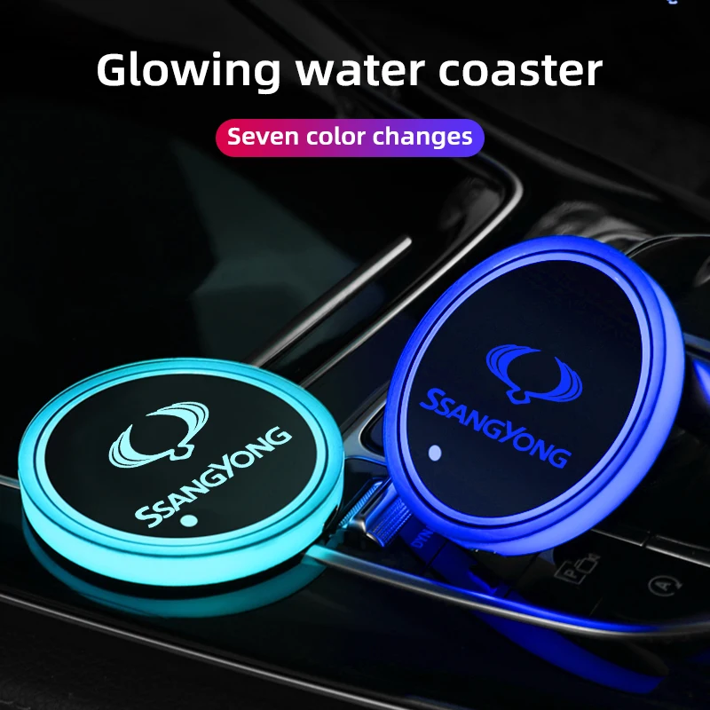 

For Ssangyong Actyon Istana Korando ck kj Musso Rexton Rodius XLV Car LED Water Cup Glow Coaster Car Interior Ambience Light