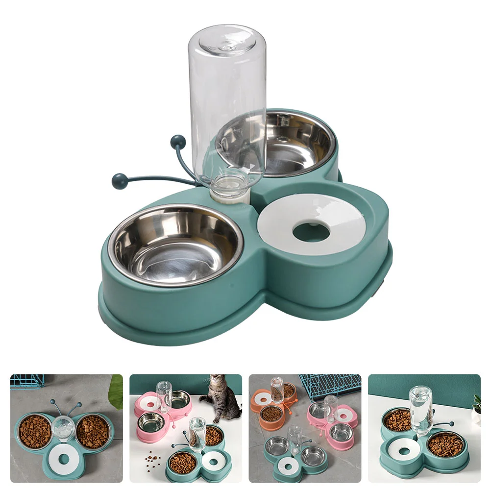 

Cat Bowl Feeder Water Bowls Pet Dog Kitten Convenient Double Waterer Proof Feeding Dish Puppy Cats Anti Steel Spill Eating Slow