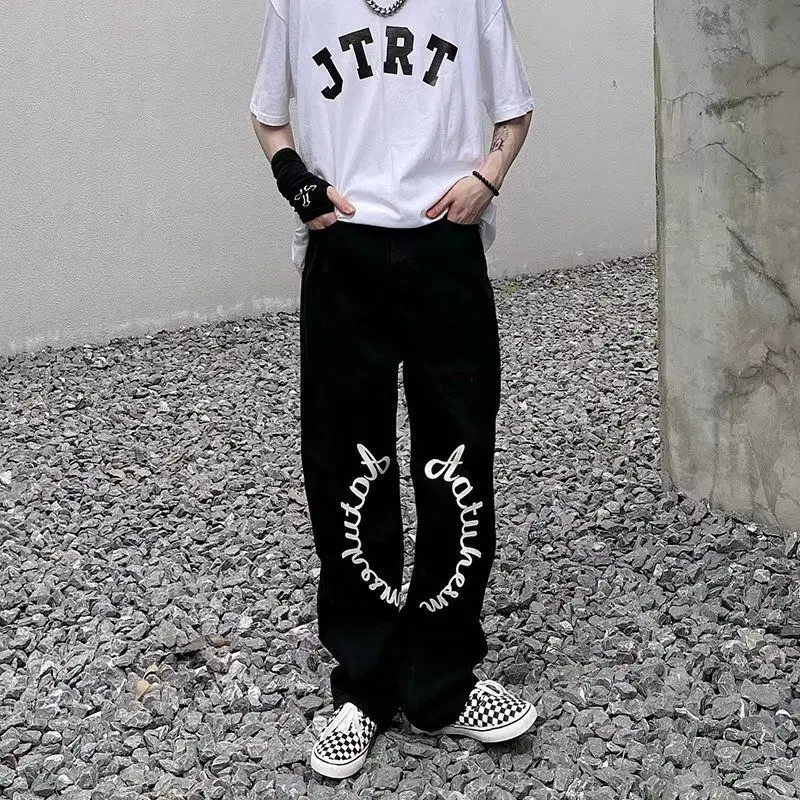 Men Jeans American Street Letter Print Jeans Men's Vibe High Street Pants Europe and America Hihop Jeans Ins Hot Sale Mens Jeans