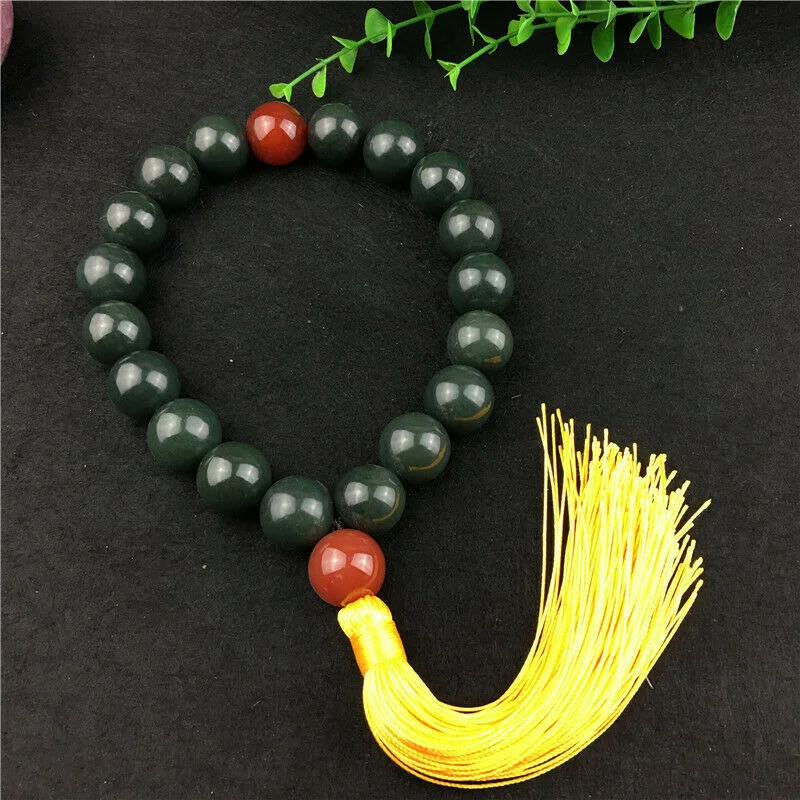 

Natural Green Jade Tassel Charm Bracelet Men Women Healing Gemstone Fine Jewelry Genuine Nephrite Jades Buddha Beads Bracelets