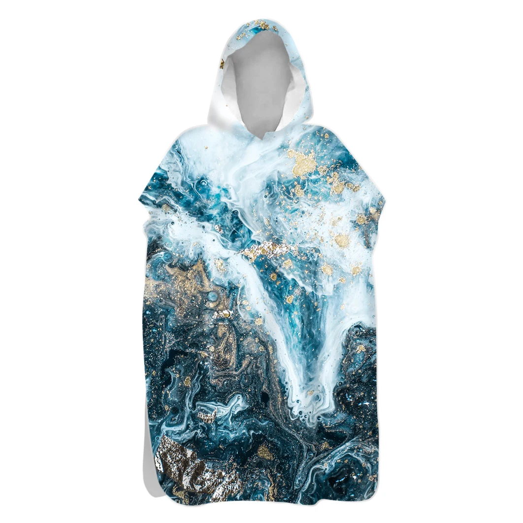 

Chic Marbled Marbling Sand Free Hooded Poncho Towel Sauna Spa Swim Beach Changing Robe Holiday Birthday Gift Drop Shipping