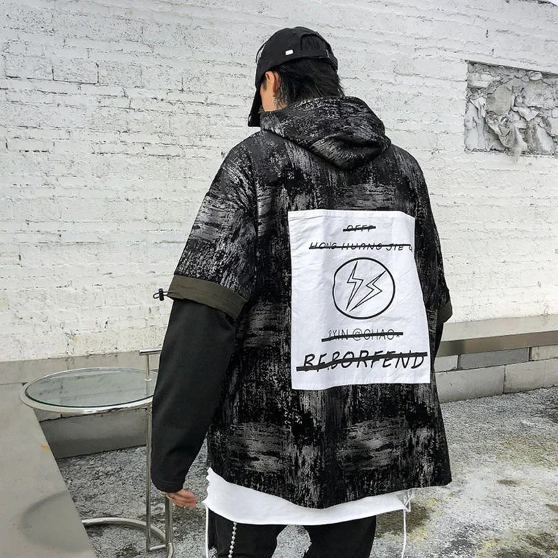 

Свитшот мужской из искусственной кожи, пэчворк, худи в стиле хип-хоп, Свитшот оверсайз с капюшоном в стиле хип-хоп, весна 2022