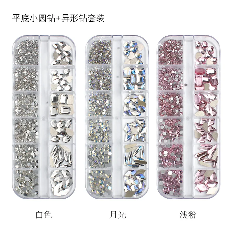 

12Gird Box Multi Size AB/Colorful Hotfix Rhinestones Flatback Crystal Diamond Gems 3D Glitter Nail Art Luxurious Decorations