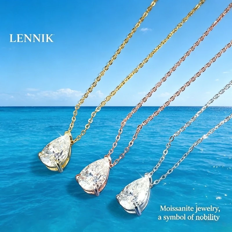 Фото Изысканное женское колье-подвеска LENNIK с длинными кисточками, муассанитом грушевидной огранки 1/2/3 карата, имитацией бриллиантов, из серебра 925 пробы, для вечеринок №3
