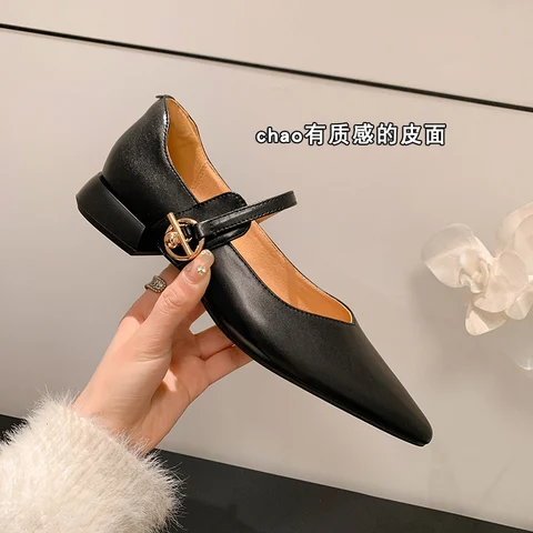 2023 spring autumn women pumps natural leather 22-25.5cm soft sheepskin+cowhide+pigskin full leather buckle Mary Jane shoes