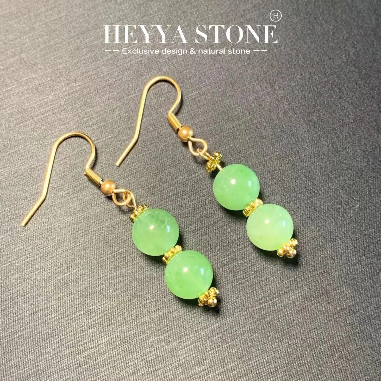 Висячие серьги HEYYA STONE 8 мм из натурального зеленого нефрита простые классические