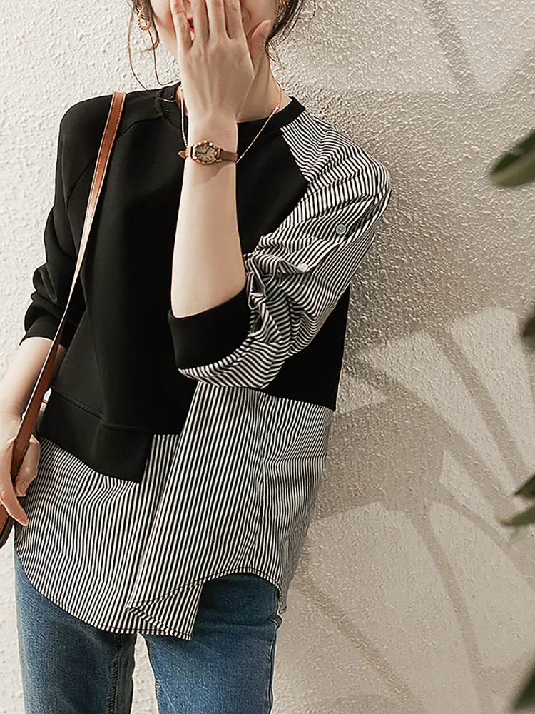 

Women Clothing Tops 2023 Korean Fashion New In Casual Women's Fashion Jacket Stitching Shirt Commuting Vintage Clothes Blouses