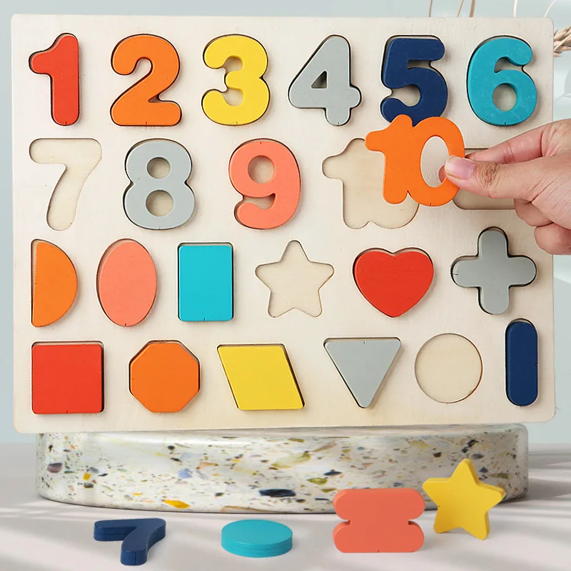 

Wooden Digital Geometric Shape Matching Puzzle Cognition Match Busy Board Math Toys Hand Grab Board Montessori Baby Toddler Toys