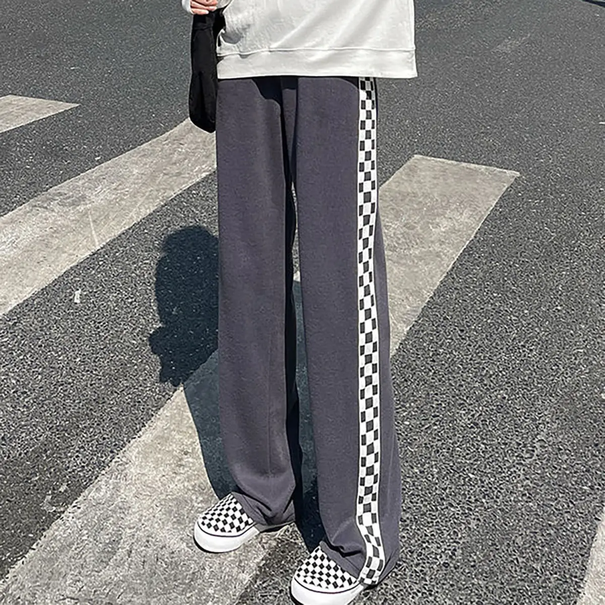 

Streetwear Hip Hop Sweatpants Women Chessboard Lattice Loose Pants Men High Waist Drooping Loose Straight Slim Fit Casual Pants