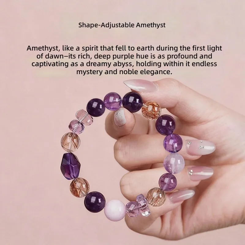 Фото Женский браслет Nine Purple Fire Duobao из натурального аметиста, черного золота и кристалла Super Seven Purple Dragon, для праздника Циси. №2