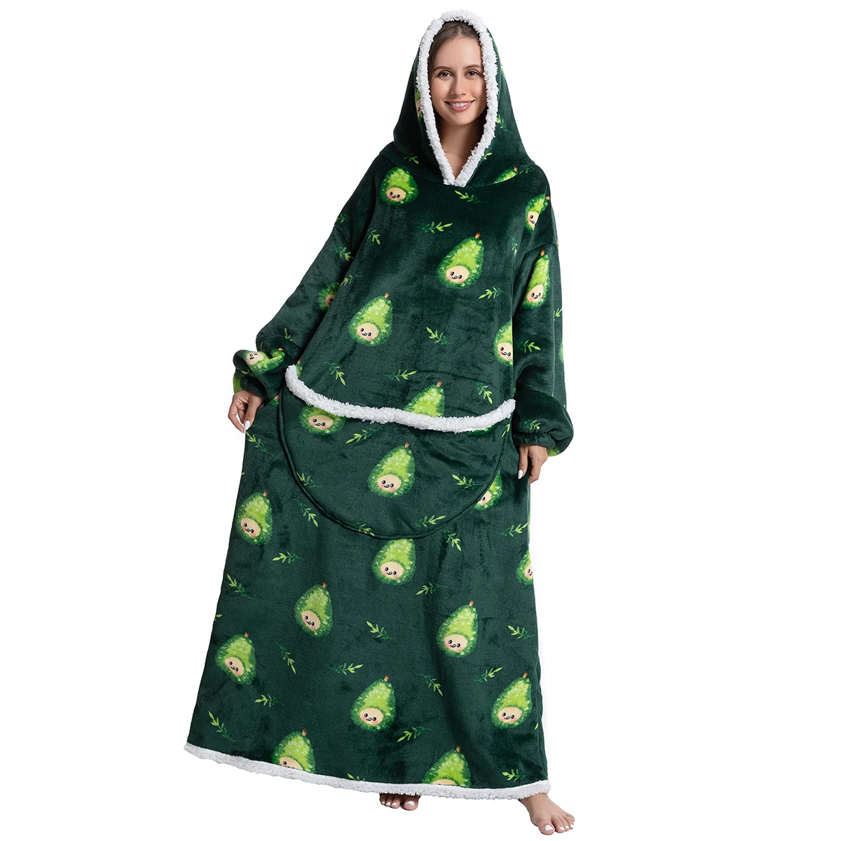 

Одеяло с капюшоном 55 дюймов сверхдлинное одеяло оверсайз с рукавами и большим передним карманом зимняя теплая толстовка