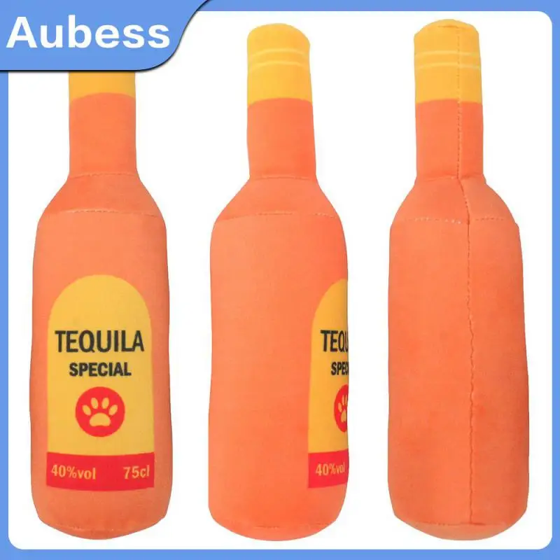 

Relieve Boredom Wine Bottle Dog Toy 7×23cm Interactive Toys Unique Shapes Pet Squeaky Printed Toy Beer Bottle Shape Soft 1pcs