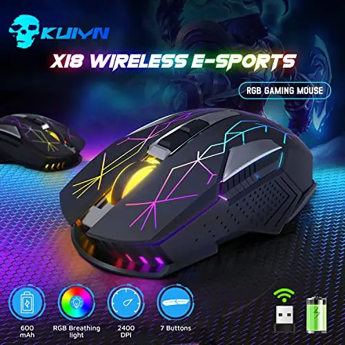 

X18 Wireless Gaming Mouse 2400 DPI Rechargeable Adjustable 7 Color Backlight Breathing Gamer Mouse Game Mice for PC Laptop