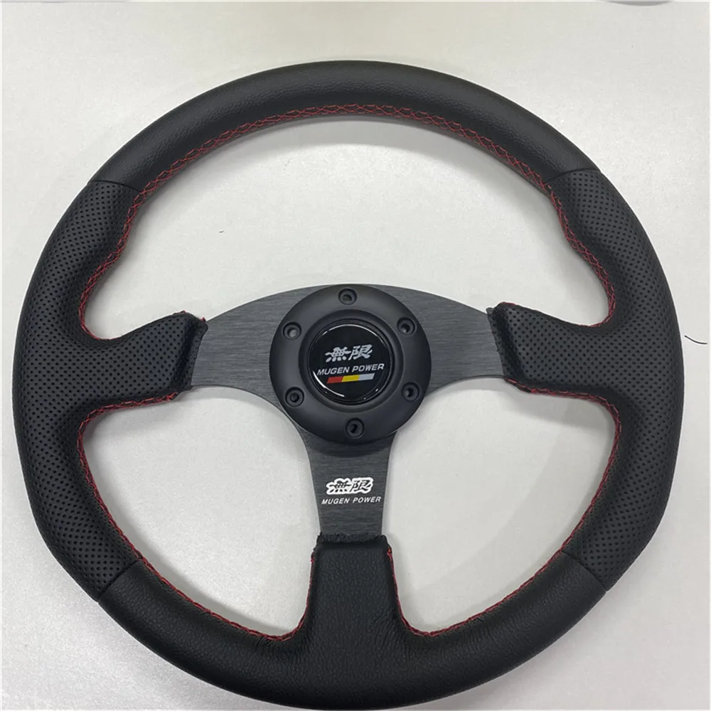 Unlimited loog 14inch/350mm Mugen Genuine Leather Racing Tuning Drift Sport Steering Wheel with Red Black Stitching