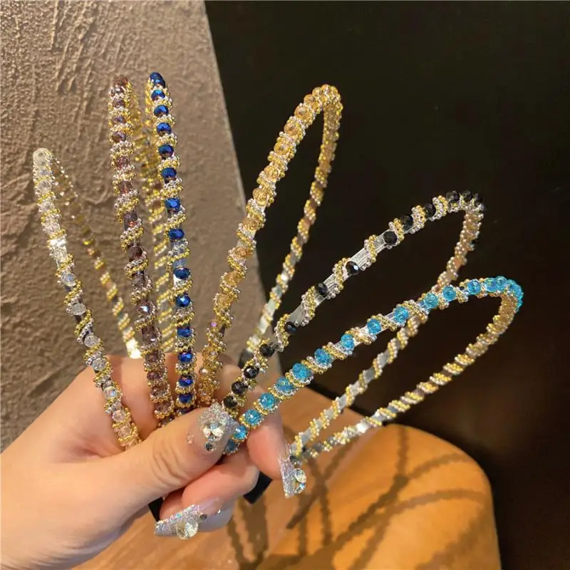 

Fashion Korea Crystal Soft Headband for Women Rhinestone Hairband Beads Bezel Girls Hair Accessories Simple Headwear