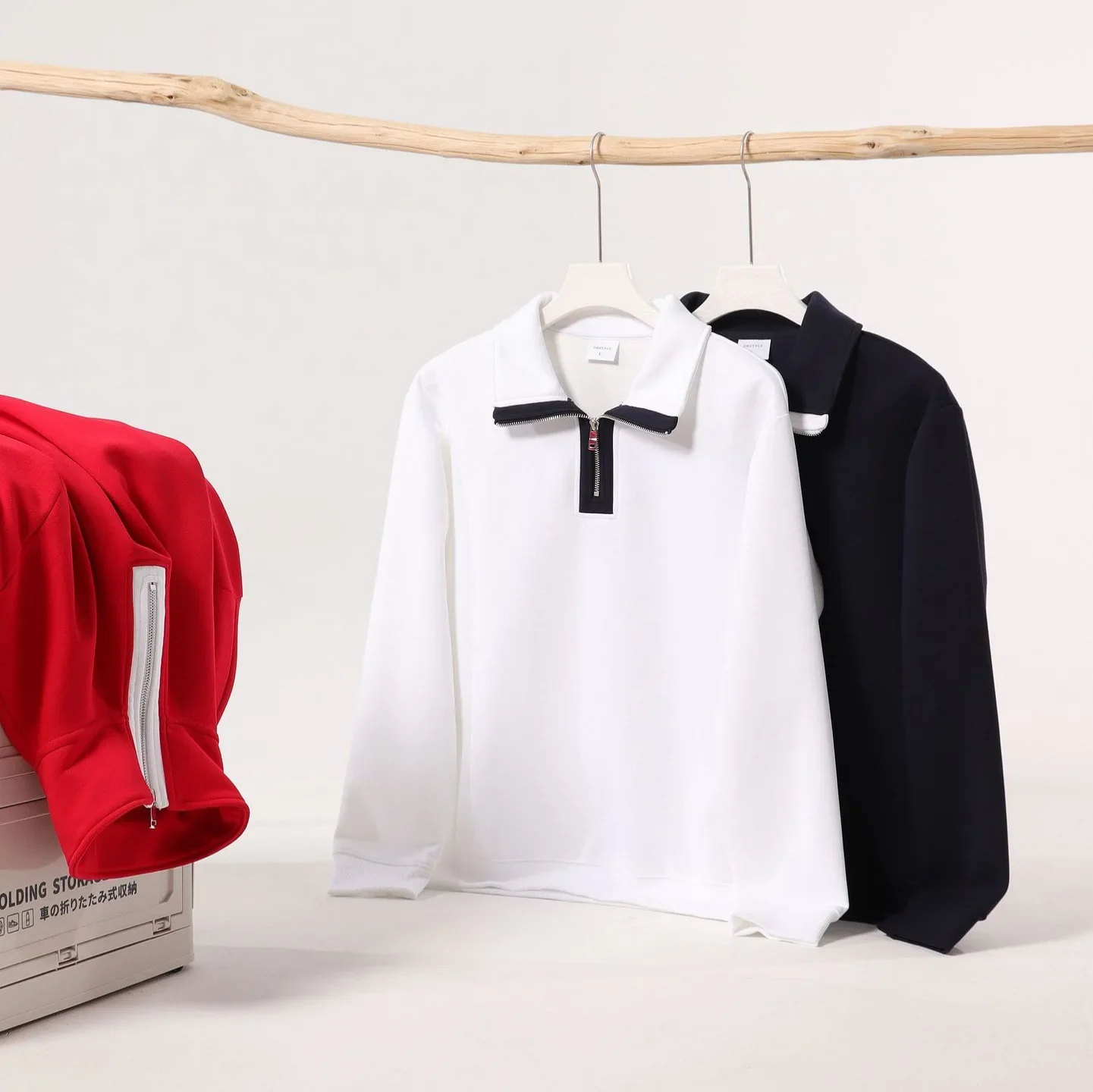 Модная брендовая хлопковая толстовка-поло в американском стиле с полумолнией и