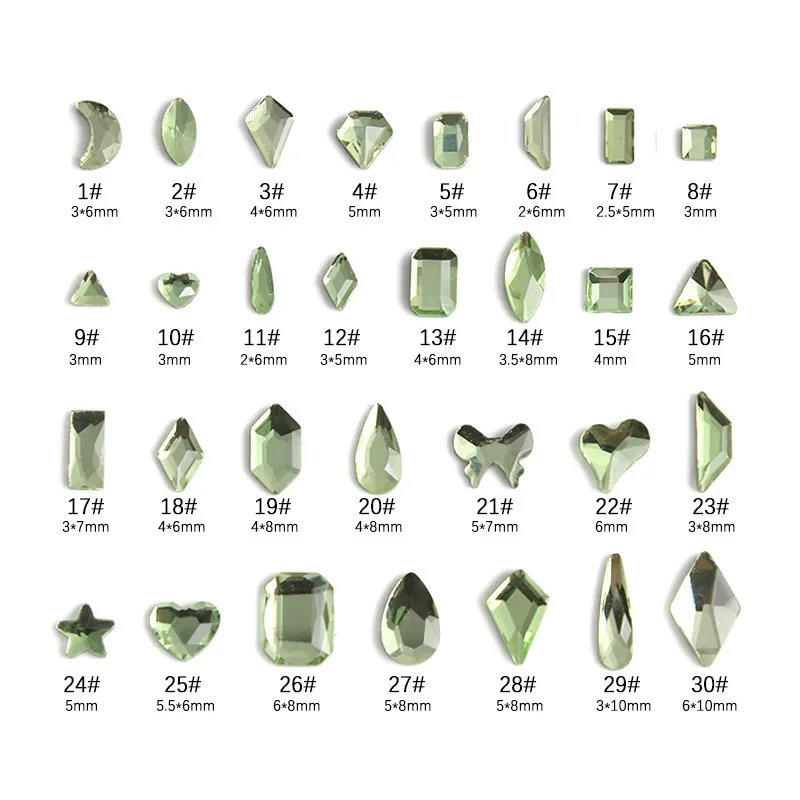

50pcs/bag Nail Decoration Light Green Nail Art Jewelry Flat Glass Rhinestone Water Drops Love Fashion Small Fresh Nail Charm
