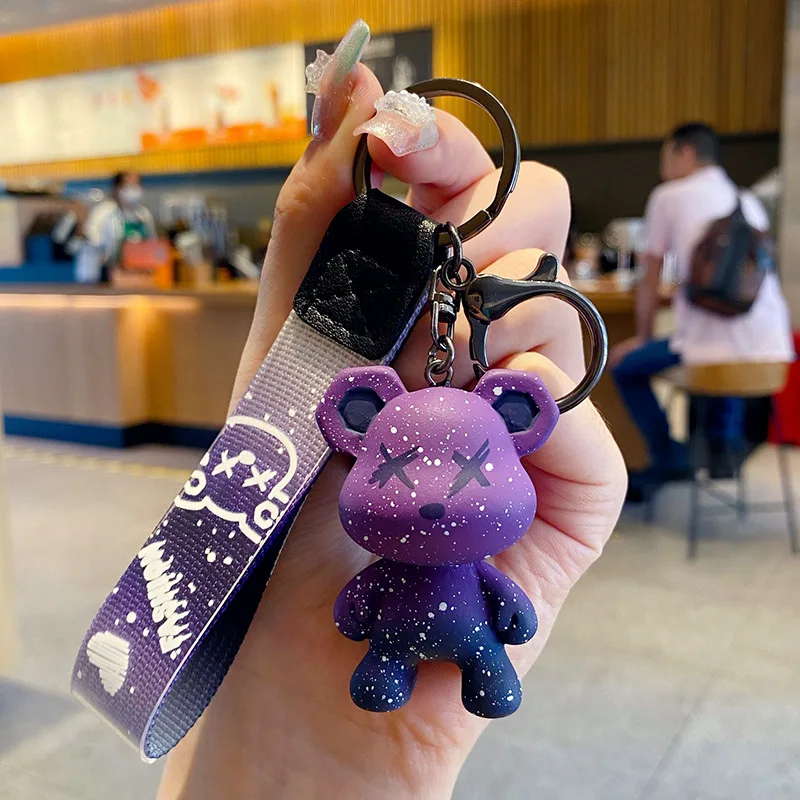 

Звездное небо градиент цвета медведь брелок для мужчин и женщин пара сумка кулон автомобильный брелок для ключей аксессуары брелок подарок для друзей